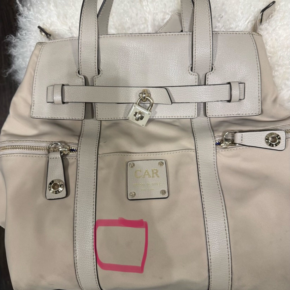 henri bendel Jetsetter light beige tote backpack with gold hardware